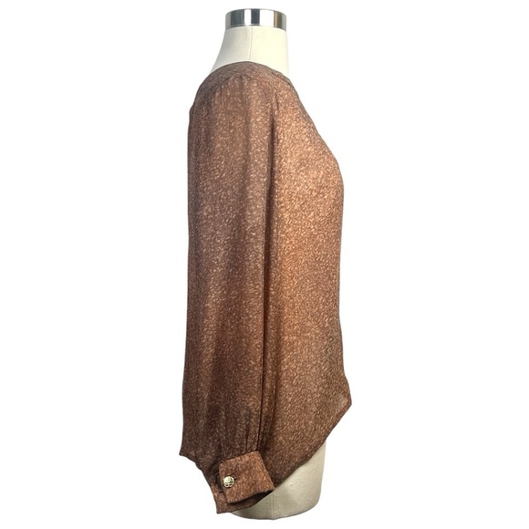 Vintage Handmade Semi Sheer Printed Silk Boat Neck Blouse W/Gold Tone Buttons M - Picture 5 of 10